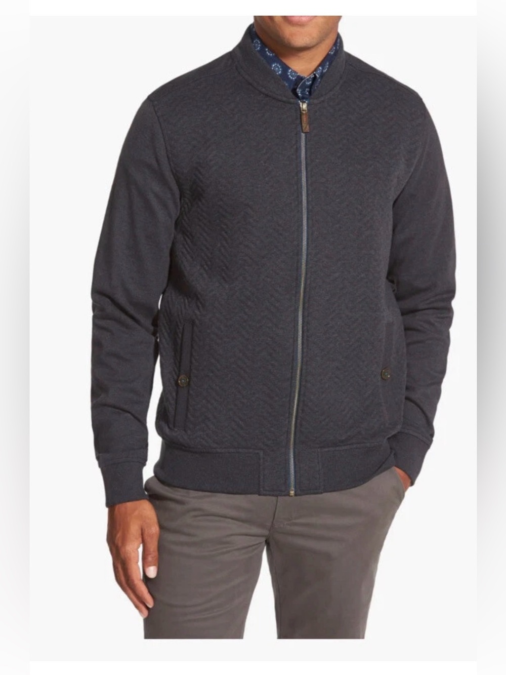 Ted Baker Bomber Jacket Mens Size 7 Charcoal Herringbone Full Zip Pockets